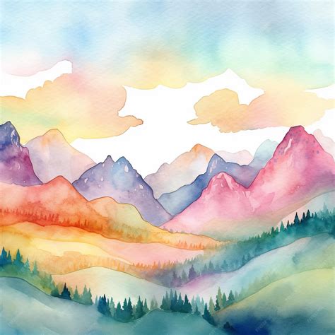 Premium Photo | Watercolor painting of a mountain landscape with ...