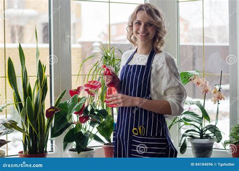 Young Woman Cultivating Home Plants Stock Photo - Image of gardener, girl: 84184696