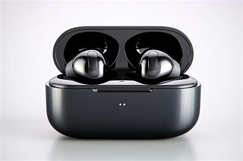 Premium AI Image | Front view of black wireless earbuds in charging ...