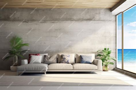 Premium AI Image | Interior of modern living room with concrete walls ...