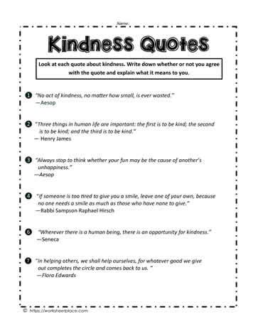 Kindness Quotes for Kids Worksheets