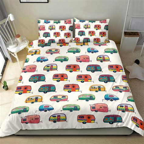 Caravan Camper White Pattern Bedding Set - JorJune