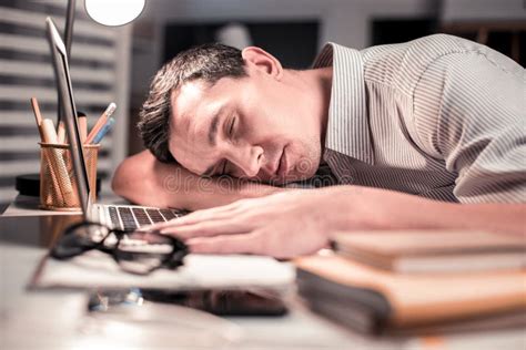 Nice Handsome Tired Man Sleeping at Work Stock Photo - Image of office ...