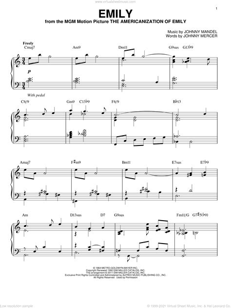 Evans - Emily sheet music for piano solo [PDF-interactive]