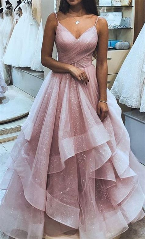 Cute Pink Ruffly Vintage Long Prom Dresses Outfit Ideas for Graduation for Teens ML321 in 2020 ...