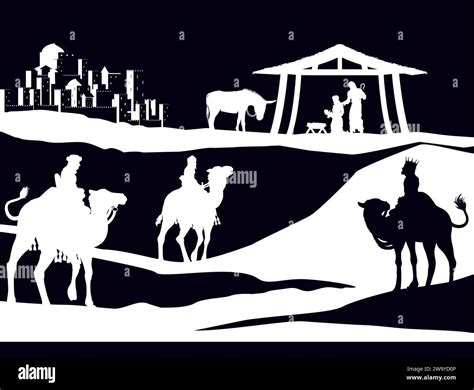 Christmas Nativity Scene Bethlehem Manger Wise Men Stock Vector Image ...