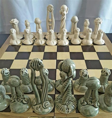 Tolkien inspired chess set in Moss Green & Valiant White. #helselshand #handmade #ceramic # ...