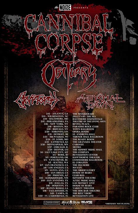 Cannibal Corpse enlist Obituary, Cryptopsy, and Abysmal Dawn for 2016 ...