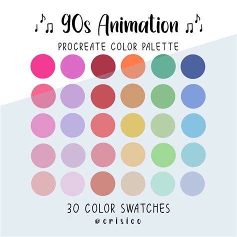 90s Animation Procreate Color Palette / Color Swatches / Instant ...