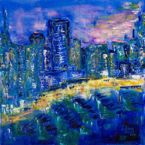 Night city lights Painting by Liliiya Postil - Jose Art Gallery