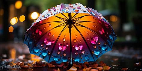 Premium AI Image | HighQuality Image of Rain on Rainbow Umbrella