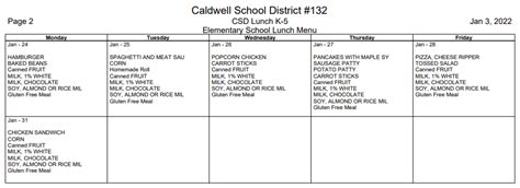 January Breakfast and Lunch Menus | Wilson Elementary School