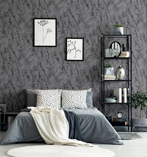 Carrara Marble Charcoal Wallpaper - Wallpaper Inn