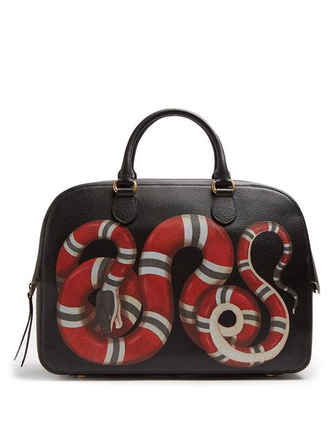 Gucci Snake Print Leather Duffle in Black for Men - Lyst