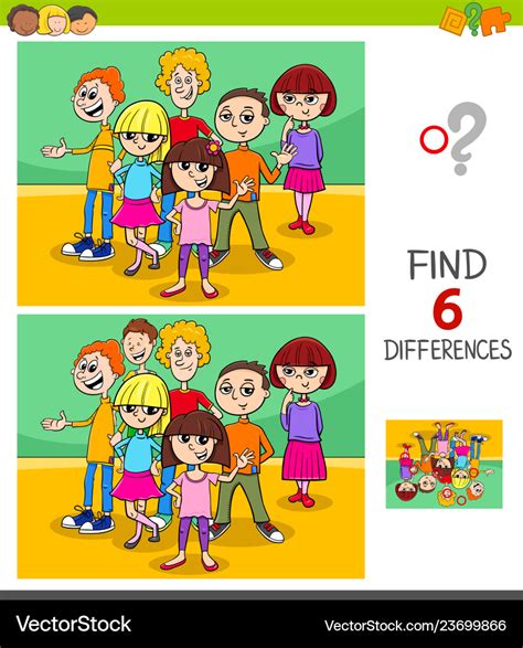 Find differences game with kids or teens Vector Image