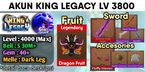 [ KING LEGACY ] Account King Legacy (LEVEL MAX) - [Dragon Fruit + Muramasa] - King Legacy Account