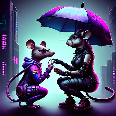 cyberpunk, mouse, with glasses, on knees, gives engagement rin... - Arthub.ai