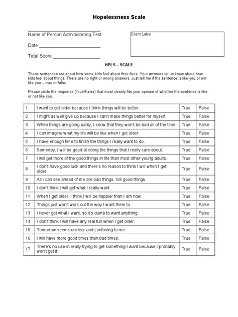 Hopelessness Scale | PDF