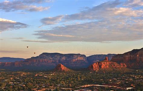 Hot Air Balloon In Sky With Sunrise Above The Arizona Desert. Stock Image - Image of balloon ...