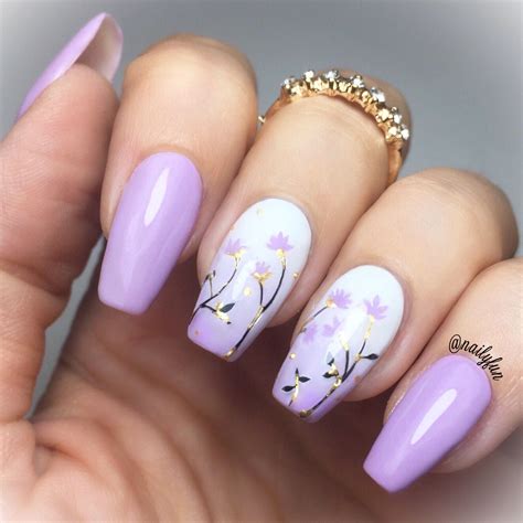 Gradient purple flower nails made with nail polish | Simple nails, Nail ...