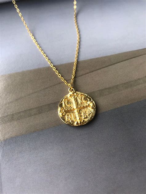 ICXC NIKA Necklace Gold Cross Coin Necklace Xmas Gift | Etsy