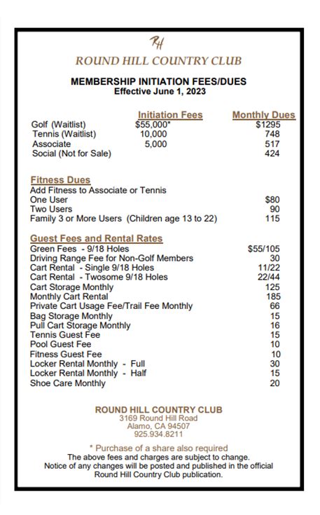 Pricing - Round Hill Country Club