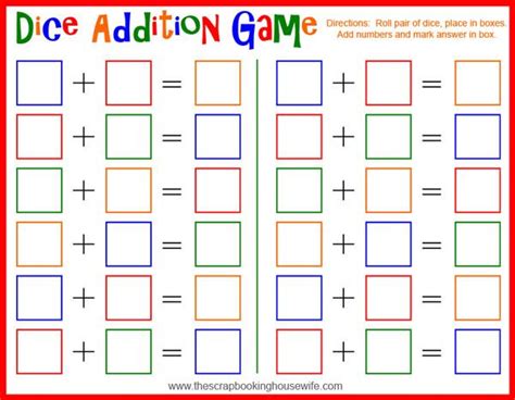 Kindergarten Math Board Games Printable : Dice Addition MATH Game for Kids - Free Printable ...