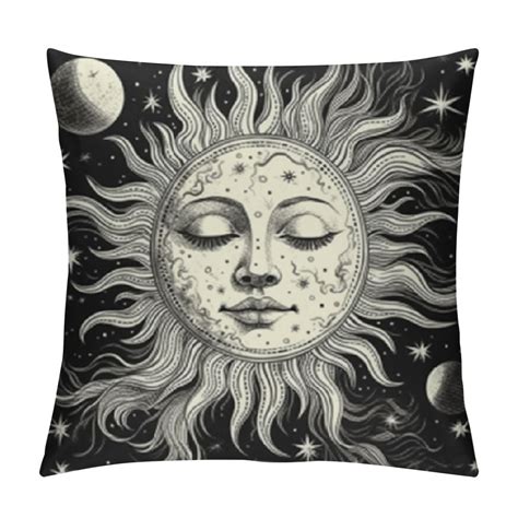 Nawypu Bohemia Throw Pillow Covers Cosmic Moon Phases Pillow Covers Sun ...