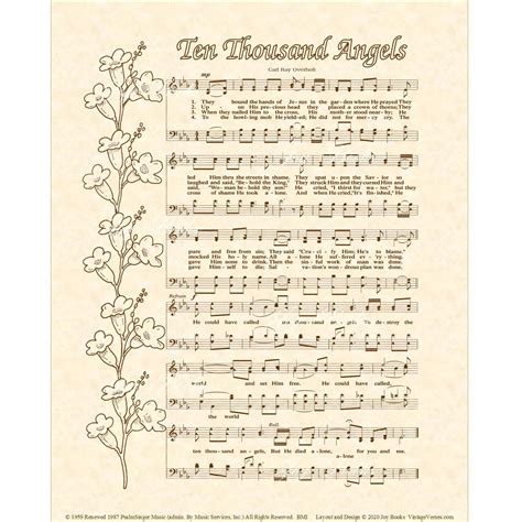 Ten Thousand Angels Christian Home & Office Decor Sheet Music Art Hymn on Parchment Vintage ...