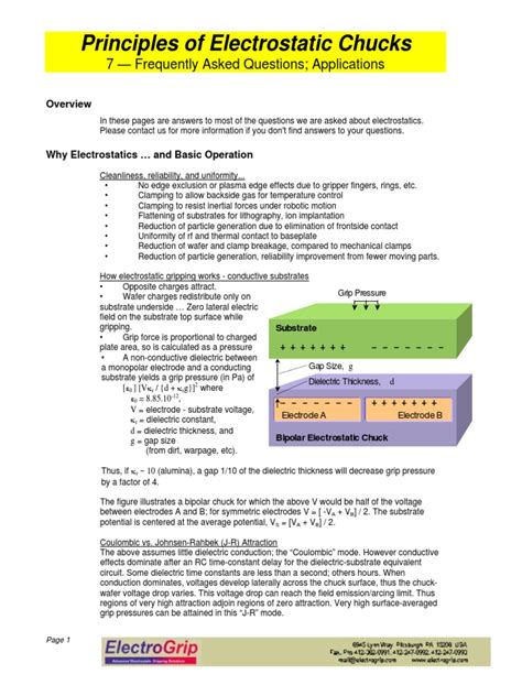 Principles of Electrostatic Chucks: 7 — Frequently Asked Questions; Applications