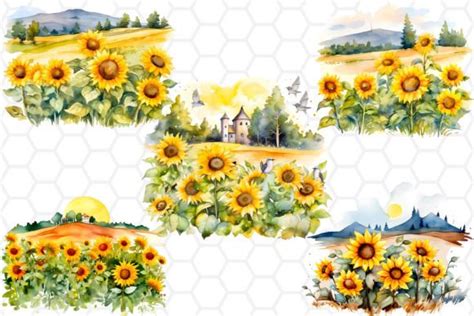 Sunflower Field Watercolor Clipart PNG Graphic by DreanArtDesign ...