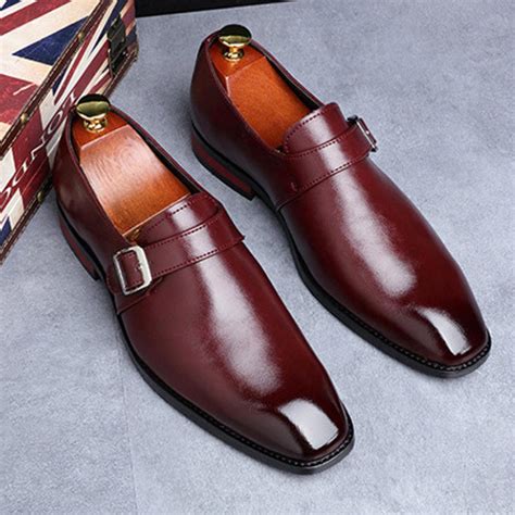 Burgundy Single Buckle Monk Strap Classy Mens Loafers Dress ...