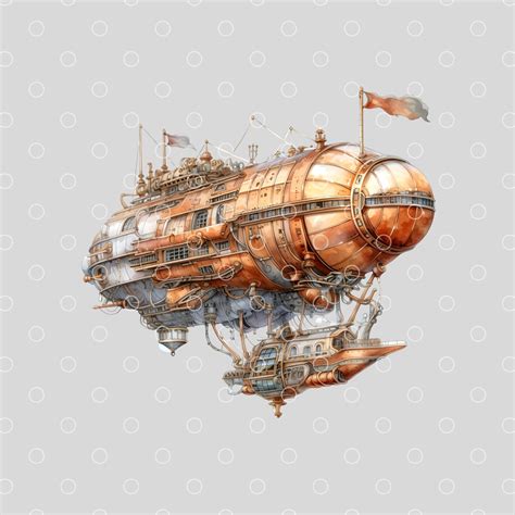 Steampunk Airship Clipart Pack Airship Illustrations 10 - Etsy