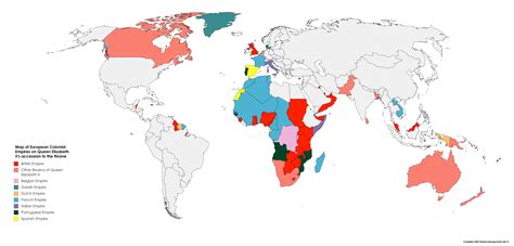 Map of European Colonial Empires on Queen Elizabeth II's accession to the throne in February ...