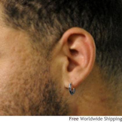 Small Black Silver Hoop Earrings For Men - Men's Earrings - Hoops For Men - Mens Jewelry on Luulla