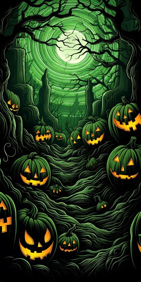 Green Halloween Background with Pumpkin Lights