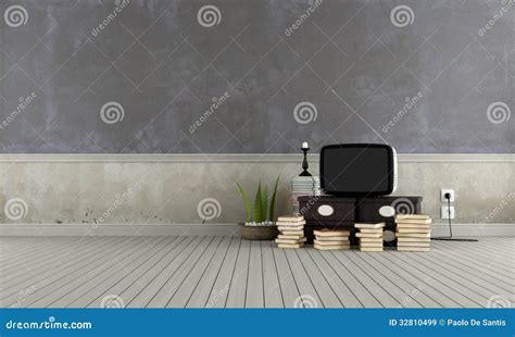 Old Television in a Vintage Room Stock Illustration - Illustration of parquet, television: 32810499