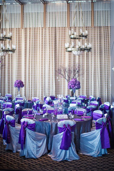 Purple Reception Decor | Ama Photography | TheKnot.com | Purple wedding decorations, Purple ...
