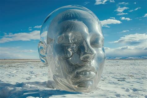 Premium Photo | Intricate Ice Face Sculpture on Snow Field