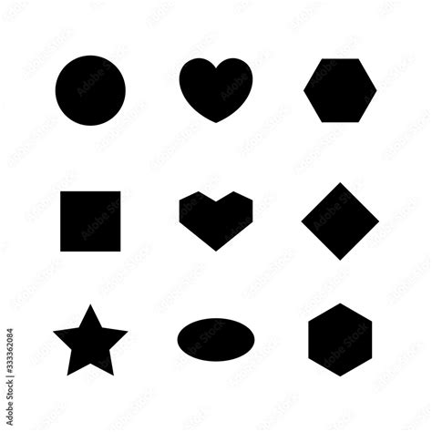 simple geometry shape with circle, heart, oval, ellipse, star, square and diamond trapezoid ...