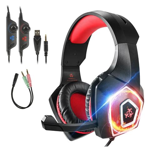 Wired Gaming Headset,Stereo Headphone,with Retractable Microphone and LED light,For PS4/Xbox One ...