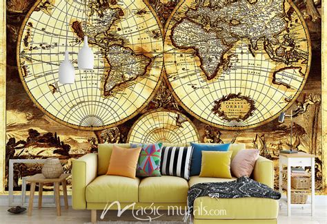 Sepia World Map Wallpaper Wall Mural by Magic Murals