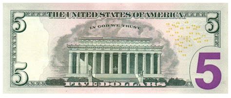 Banknote USA 5 Dollars Lincoln - Lincoln Memorial 2013 L12 San Francisco