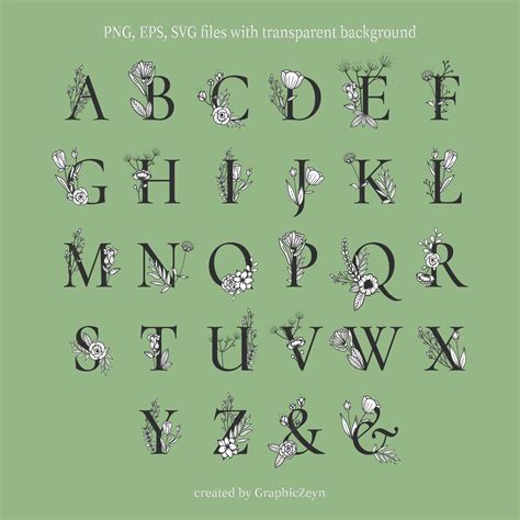 Floral Alphabet Svg Botanical Font Svg Bundle Monogram Svg Etsy | My ...