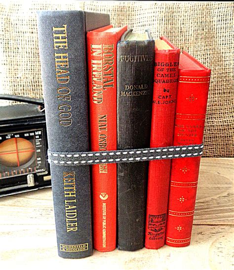 Book stack decor in red and black decorative vintage books | Etsy