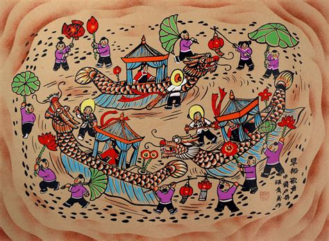 Boat Parade - Chinese Folk Art Painting - South Chinese Folk Art Paintings & Batiks - Asian Artwork