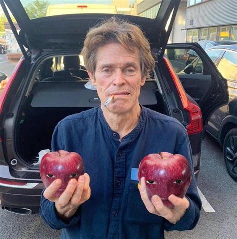 Willem DeFoe holding two Wapples | Apple With A Face / Wapple | Know ...