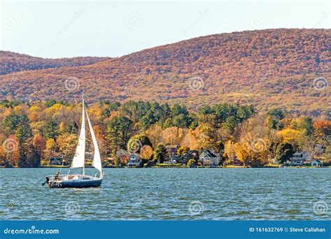 Lake Pontoosuc and Sailboat, Berkshire Mountains in Autumn, Pittsfield Massachusetts Stock Image ...