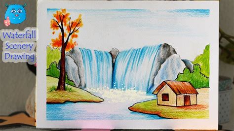 How To Draw Natural Waterfall Scenery Easy Drawing With Colored Pencil | Images and Photos finder