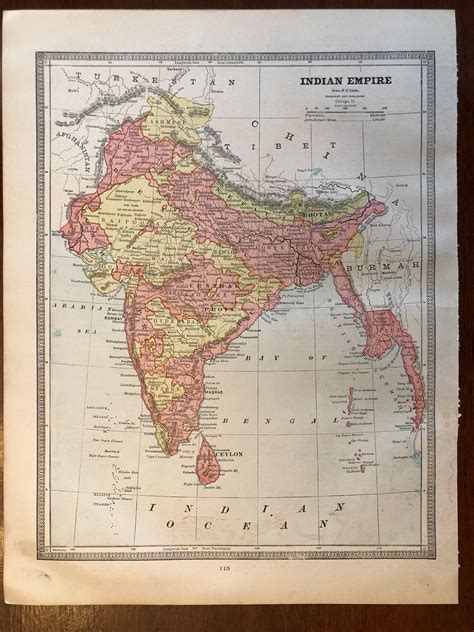 1883 Indian Empire, British Raj, Map, Cram's Unrivaled Family Atlas of ...